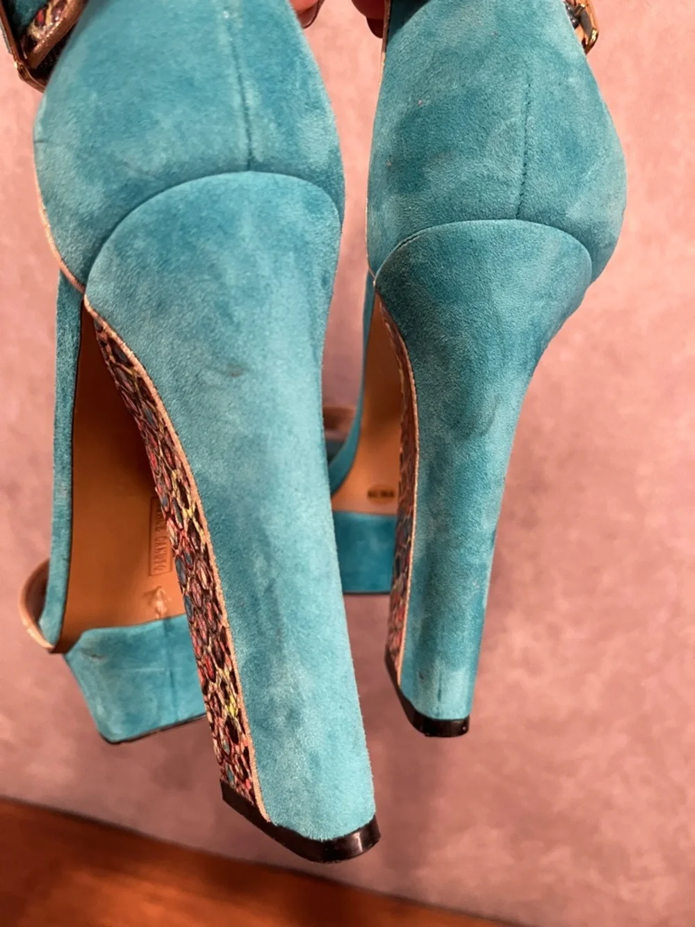 Vince Camuto Turquoise Suede Platform Ankle-Strap Platform Heels size 9